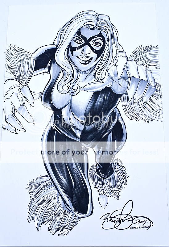 black cat black white ink sketch drawing brian denham original artwork 