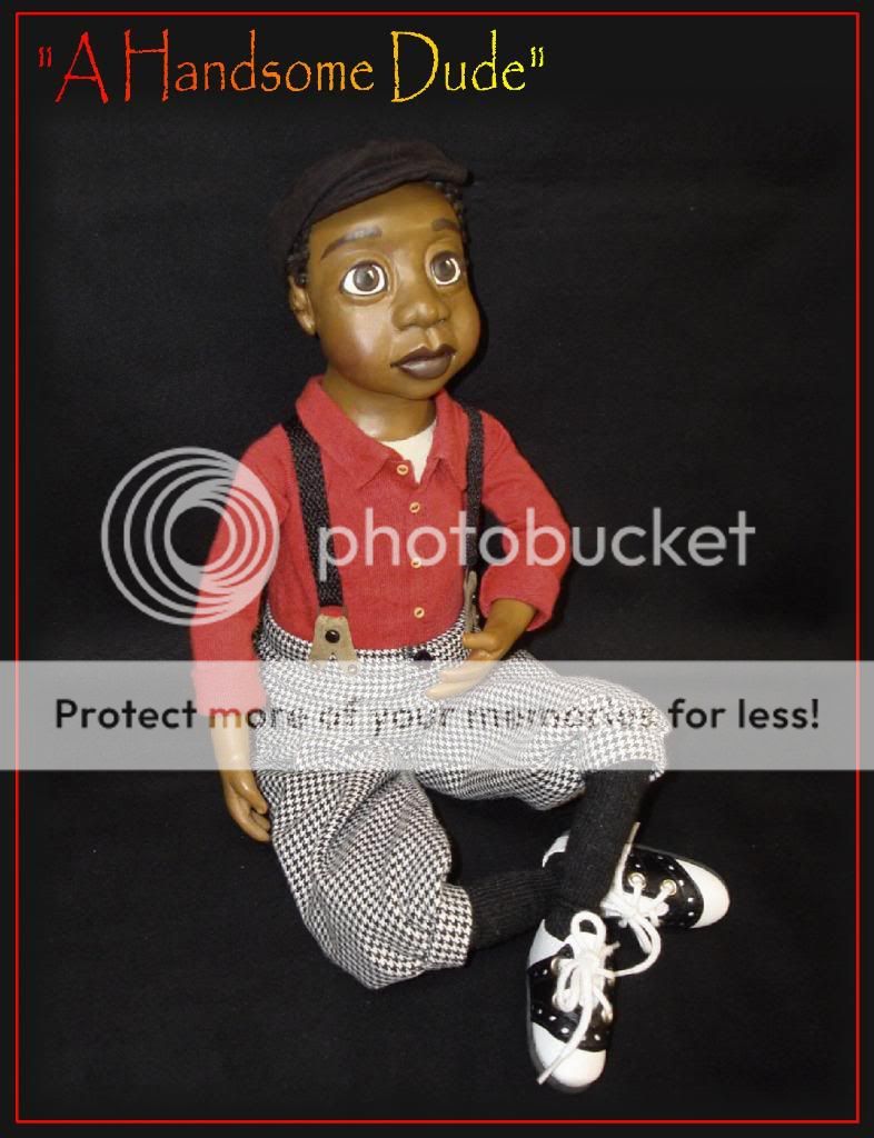   Black Folk Art Doll, By Rochelle, Vintage African American Boy  